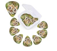 Simpatico plettro per chitarra con stampa Corgi, confezione da 12, con custodia per plettro, 0,46 mm, 0,96 mm, 0,71 mm, accessori per chitarra per basso, chitarre acustiche elettriche e ukulele