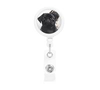 Simpatico porta badge a forma di carlino nero retrattile con clip a coccodrillo, in plastica leggera, per infermiere, insegnanti, ufficio, regali