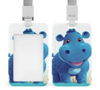 Simpatico porta badge a forma di ippopotamo con cordino, cordino staccabile, custodia protettiva verticale per carta d'identità, porta badge multiuso per ufficio, insegnante, infermiera