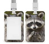 Simpatico porta badge a forma di procione con cordino, cordino staccabile, custodia protettiva verticale per carta d'identità, porta badge multiuso per ufficio, insegnante, infermiera