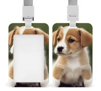 Simpatico porta badge con cucciolo di cane, con cordino, cordino staccabile, protezione verticale per carta d'identità, porta badge multiuso, per ufficio, insegnante, infermiera