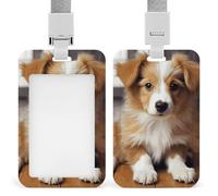 Simpatico porta badge con cucciolo di cane, con cordino, cordino staccabile, protezione verticale per carta d'identità, porta badge multiuso, per ufficio, insegnante, infermiera