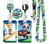 Simpatico porta badge identificativo a forma di panda da basket con cordino, bobina retrattile staccabile con porta carte d'identità verticale, per infermieri, insegnanti, studenti, personale