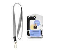 Simpatico porta badge in pelle a forma di orsetto con bottiglia di latte. Porta badge in pelle con cordino, custodia per carte di credito stampata su entrambi i lati, per ufficio e