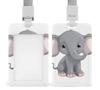 Simpatico porta badge verticale con elefante in stile cartone animato, con cordino staccabile, resistente, porta badge, porta badge impermeabile, per infermiere, ufficiali, insegnanti, sicurezza S