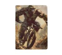 Simpatico porta passaporto con slot per carte di credito custodia passaporto per uomo, Gorilla in sella a una mountain bike