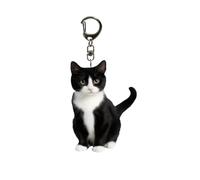 Simpatico portachiavi a forma di gatto smoking bianco e nero, portachiavi realistico 2D, portachiavi a forma di gattino animale, ciondoli per borsa, portachiavi auto per amanti dei gatti, D, Taglia