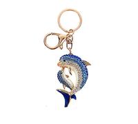 Simpatico portachiavi con strass a forma di delfini, oro scintillante ciondolo portachiavi Blu L