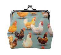 Simpatico portamonete compatto con stampa di pollo che cammina, 11,5 x 10,5 cm, mini portafoglio con chiusura a bacio, custodia impermeabile