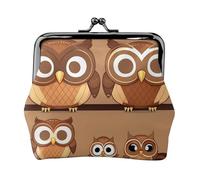 Simpatico portamonete compatto marrone con stampa di gufi in stile cartone animato, 11,5 x 10,5 cm, mini portafoglio con chiusura a bacio, custodia impermeabile