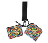 Simpatico portamonete da donna in stile bohémien, con motivo floreale, dimensioni compatte, portamonete con portachiavi, confezione da 2, Carino cartone animato fiore modello boho, 1 size, Casual