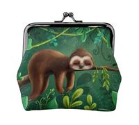Simpatico portamonete leggero con bradipo rilassante sull'albero della giungla, portafoglio minimalista per corse di caffè e uscite locali, Nero , Taglia unica, Portamonete