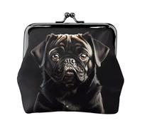Simpatico portamonete nero con stampa di carlino con chiusura a bacio, piccola borsa vintage per uomo e donna, Nero , Taglia unica, Portamonete
