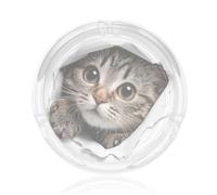 Simpatico posacenere in vetro con gatto che sbircia da un foro, ideale per sigarette, casa o ufficio.