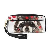 Simpatico procione acquerello che soffia baci e cuori, Borsa per il trucco Borsa per cosmetici Borsa da viaggio portatile da toilette Astuccio in pelle per donne e ragazze