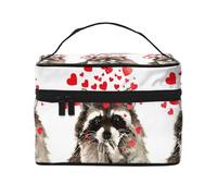 Simpatico procione acquerello che soffia baci e cuori, Borsa per il trucco Borsa per cosmetici Borsa da viaggio portatile da viaggio Astuccio per matite