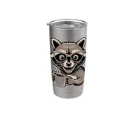 Simpatico procione del caffè con gli occhiali divertente amante della caffeina Bicchiere termico in acciaio inox doppia parete