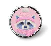 Simpatico procione sciarpa rosa cappello di Natale spilla rotonda per uomo donna moda distintivo collare pin vestito giacca zaino accessori