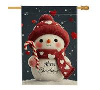 Simpatico pupazzo di neve bandiera da giardino di Natale, cappello rosso e sciarpa, striscione decorativo per vacanze, in iuta su entrambi i lati, decorazione per prato all'aperto per festival