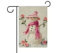Simpatico pupazzo di neve con cappello rosa bandiera da giardino stagionale vacanza iuta doppia faccia casa cortile bandiere esterne 30,5 x 45,7 cm