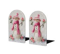 Simpatico pupazzo di neve con cappello rosa fermalibri per scaffali 2 pezzi in legno fermalibri organizer per biblioteche per casa ufficio