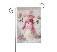 Simpatico pupazzo di neve con un cappello rosa bandiera da giardino 30 x 45 cm verticale su entrambi i lati casa colonica vacanze decorazioni esterne bandiera cortile