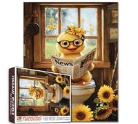Simpatico puzzle a forma di anatra, 1000 pezzi, per adulti, divertente puzzle da bagno con anatra che legge giornale sulla toilette, puzzle umoristico, decorazione per cabina di campagna con girasoli