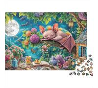 Simpatico puzzle a pipistrello dormiente, 1000 pezzi, motivo: foresta di luna piena, gioco di puzzle per la famiglia, con ulteriori sfide divertenti, 100% cartone riciclato per la decorazione della