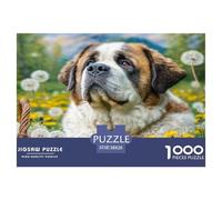 Simpatico puzzle da 1000 pezzi con cane: San Bernardo tra i denti di leone per adulti, adolescenti e anziani, gioco rompicapo 38x26 cm/1000 pezzi