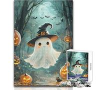 Simpatico puzzle da 1000 pezzi con fantasma di Halloween nella foresta, gioco di apprendimento per esercitarsi nelle abilità, regalo premuroso per momenti felici, dimensioni 38x26cm