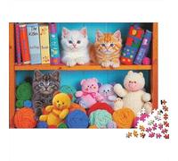 Simpatico puzzle da 1000 pezzi con gattini su una libreria, gioco educativo per adulti, bellissima decorazione, difficile e stimolante, regalo di compleanno, 70x50 cm