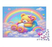 Simpatico puzzle da 1000 pezzi con orsetto di peluche su un galleggiante arcobaleno, gioco educativo per adulti, decorazione per la casa, sfida di alta difficoltà, regalo di compleanno, 70x50 cm