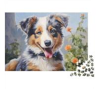 Simpatico puzzle da 1000 pezzi con pastore australiano e un cucciolo di collie felice,giochi educativi per adulti. Bellissima decorazione, difficile e perfetto come 52x38cm
