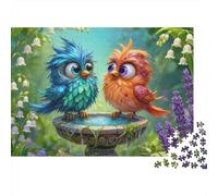 Simpatico puzzle da 1000 pezzi con una coppia di uccellini su una vaschetta per uccelli, gioco educativo per adulti, bellissima decorazione, sfida di alta difficoltà, regalo di compleanno 38x26 cm