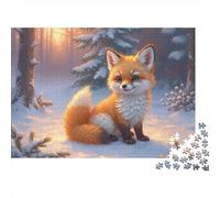 Simpatico puzzle da 1000 pezzi con volpe nella neve e cucciolo di volpe al tramonto,giochi educativi per adulti. Bellissima decorazione, difficile e perfetto come 52x38cm