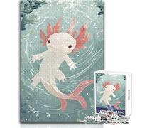 Simpatico puzzle da 1000 pezzi raffigurante un axolotl nell'acqua, per adolescenti, divertente gioco di apprendimento e apprendimento mentale, perfetto regalo festivo premuroso, dimensioni 38x26cm