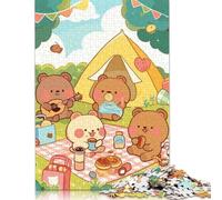 Simpatico puzzle da campeggio e picnic a forma di orso, rompicapo di carta rettangolare per adulti e adolescenti, regali di Natale 1000 pezzi (75x50 cm)