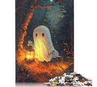 Simpatico puzzle di fantasmi spettrali che tengono una lanterna, 500 pezzi per adulti, puzzle in legno, gioco educativo, sfida giocattolo, 500 pezzi (52x38 cm)