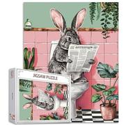 Simpatico puzzle di giornale a forma di coniglio, per adulti, 1000 pezzi, divertenti animali coniglietti sul WC, puzzle fai da te per la decorazione della casa, puzzle impegnativo per la famiglia