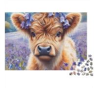 Simpatico puzzle Highland da 1000 pezzi con mucca e corona di fiori viola, gioco educativo per adulti, decorazione per la casa, sfida di alta difficoltà,compleanni, 52x38 cm.
