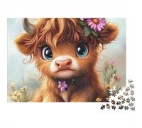 Simpatico puzzle Highland da 1000 pezzi con mucca e fiori viola per adulti, gioco educativo, bella decorazione, sfida di alta difficoltà, regalo di compleanno per uomini e donne, 52x38 cm/1000 pezzi