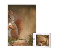 Simpatico puzzle in legno da 300 pezzi raffigurante uno scoiattolo rosso Sciurus, per il divertimento di tutta la famiglia.