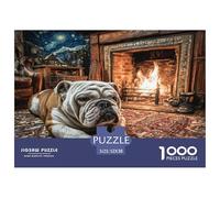 Simpatico puzzle per cani da compagnia per adulti e dai 14 anni in su: Bulldog che riposa vicino al camino, divertente regalo e attività per la casa, 52x38 cm/1000 pezzi