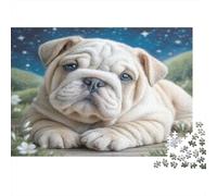 Simpatico puzzle per cani da compagnia per adulti e dai 14 anni in su: cucciolo di bulldog nel cielo stellato, divertente regalo e attività per la casa, 38x26 cm/1000 pezzi