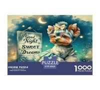 Simpatico puzzle stimolante e stimolante a forma di cane: cane con cartello "Sogni d'oro" per adulti e bambini dai 12 anni in su, 38x26 cm/1000 pezzi