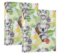 Simpatico raccoglitore a tre anelli a 3 anelli, 3,8 cm, con clip antiscivolo, versatili raccoglitori per forniture scolastiche, simpatici koala tropicali foglie di palma, confezione da 2