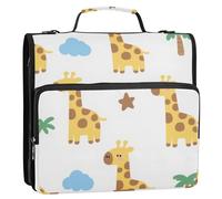 Simpatico raccoglitore con cerniera a 3 anelli con giraffa gialla da 3,8 cm, con manico e tracolla rimovibile, organizer per articoli scolastici per scuola/ufficio