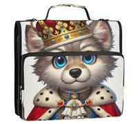 Simpatico raccoglitore con stampa di lupo con cerniera, organizer a 3 anelli da 3,8 cm, con anello a D, per scuola media, con tracolla, custodia a portafoglio con manico