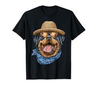 Simpatico Rottweiler con Occhiali da Sole e Cappello di Paglia per L'Estate Maglietta
