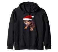 Simpatico Rottweiler di Natale con Cappello di Babbo Natale Rosso Felpa con Cappuccio